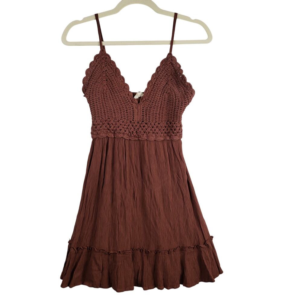 Blush Size M Crochete Babydoll Sundress Chocolate Brown Indie Hippie Festival